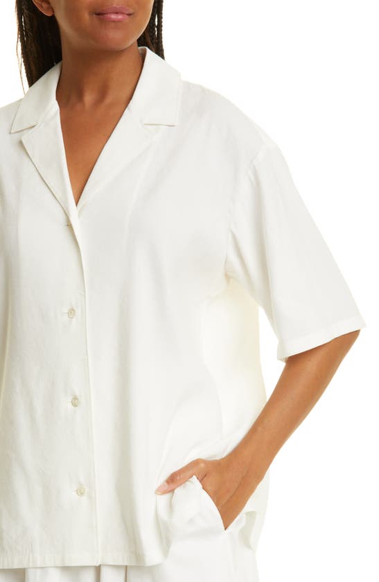 Shop Rebecca Taylor Cabana Short Sleeve Linen Blend Shirt In Full Moon