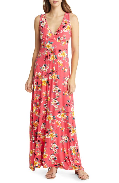 Loveappella Floral Print Sleeveless Jersey Maxi Dress Coral at Nordstrom,