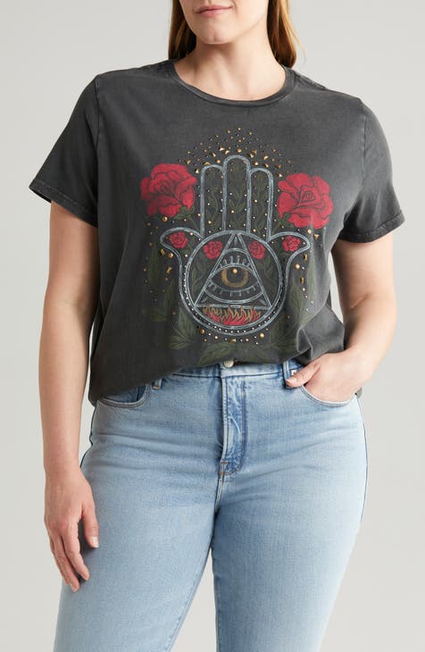 Rose Hamsa Embellished Cotton Graphic T-Shirt (Plus)