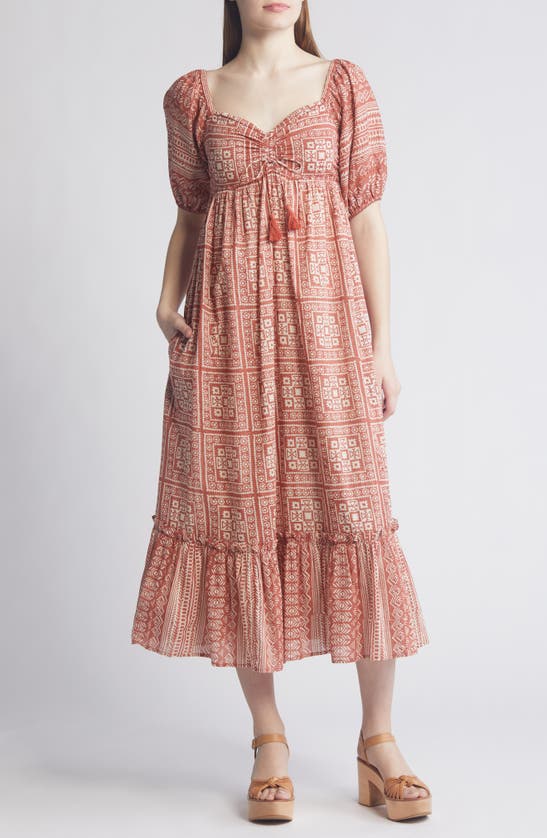 Shop Cleobella Joley Tile Print Organic Cotton Voile Midi Dress In Tomar Print