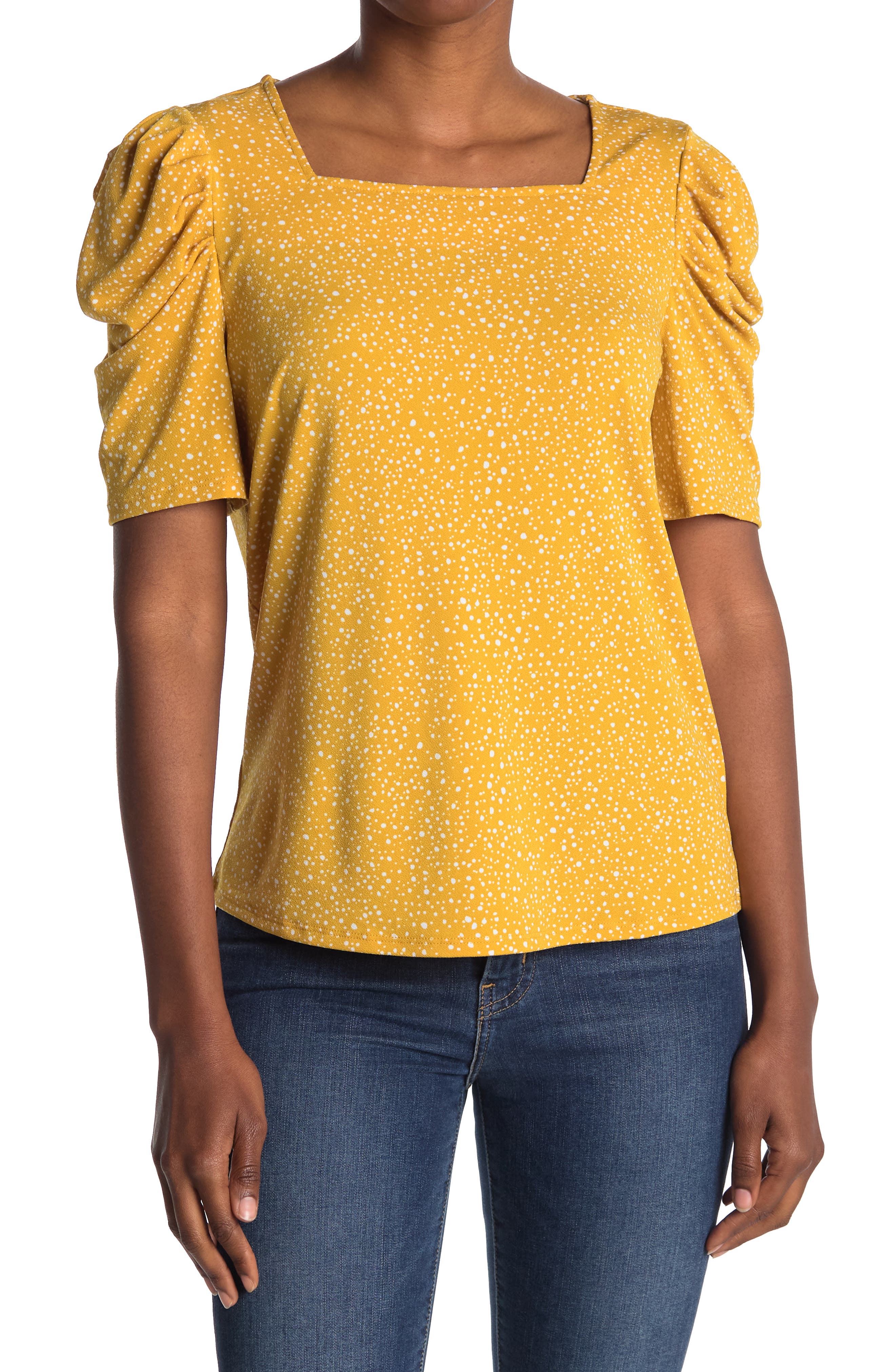 Adrianna Papell Printed Moss Crepe Square Neck Top In Gldjggeddt
