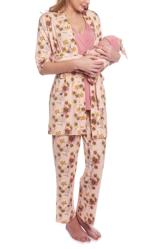 Shop Everly Grey Analise During & After 5-piece Maternity/nursing Sleep Set In Camellia
