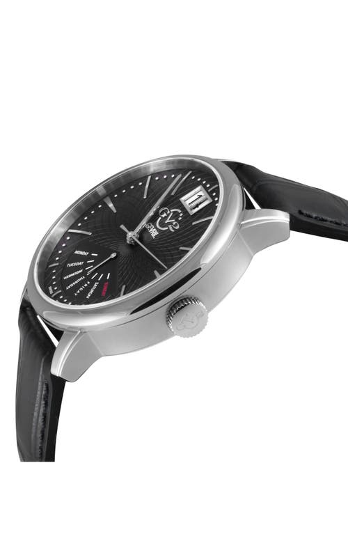 Gv2 Rovescio Croc Embossed Leather Strap Watch, 42mm In Black