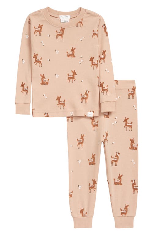 FIRSTS by Petit Lem Fawn Print Fitted Two-Piece Organic Cotton Pajamas in 401 Light Pink