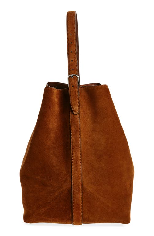 Shop Totême Toteme Belt Strap Suede Tote In Tan