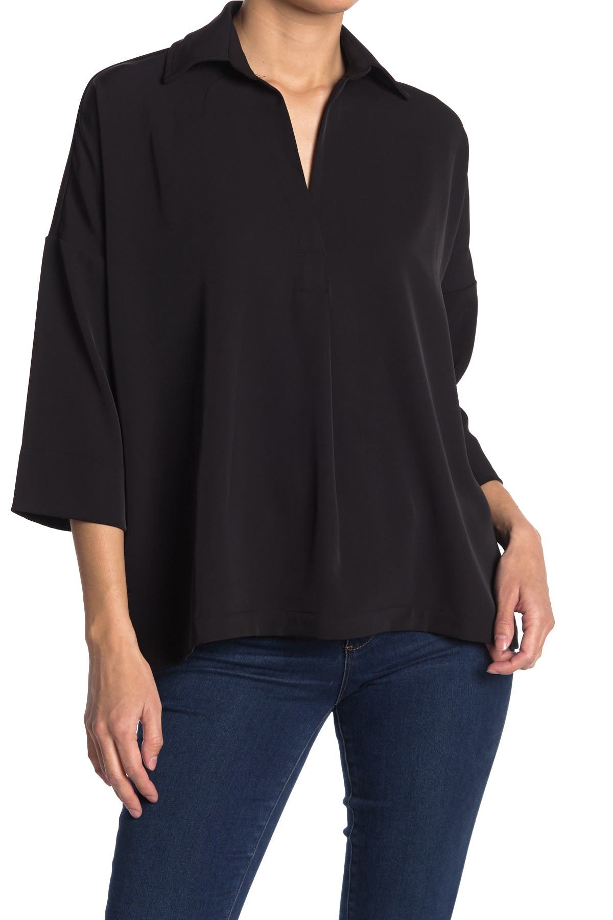 Melloday Pop Over Woven Top In Black