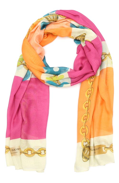 Shop Kurt Geiger London Chain & Stripe Oblong Scarf In Pink Multi