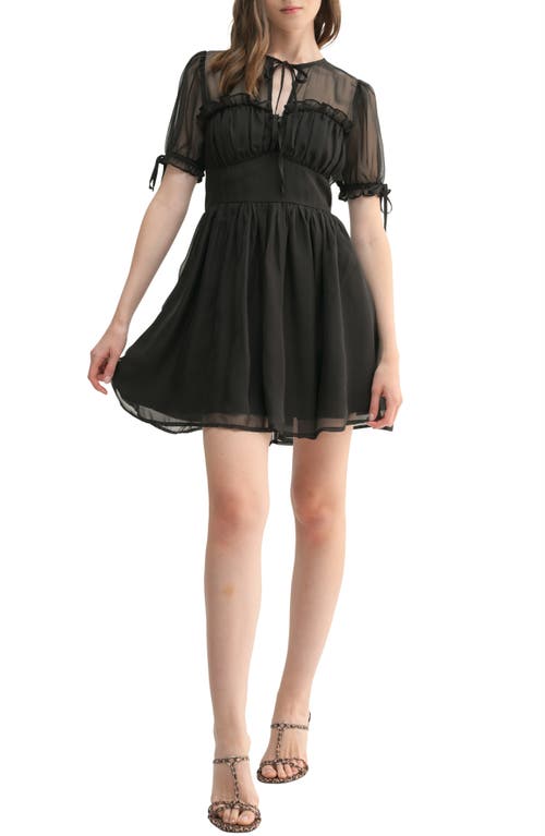 All in Favor Puff Sleeve Chiffon Minidress in Black 