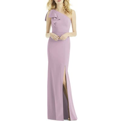 After Six Bow One-Shoulder Gown, Purple