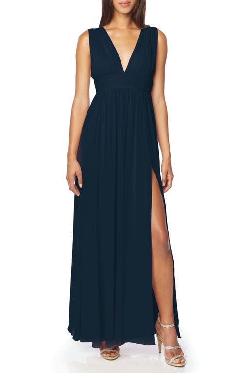 #Levkoff Sleeveless Chiffon A-Line Gown in Navy