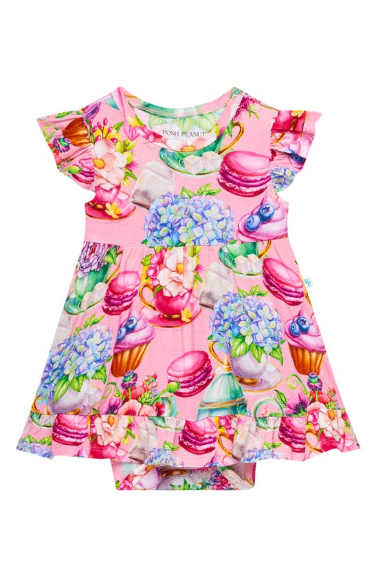 Shop Posh Peanut Kids' Elizabeth Floral Skirted Bodysuit In Bright Pink