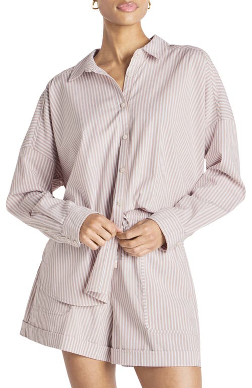 Splendid X Cella Jane Stripe Poplin Button-up Shirt In Camel/white