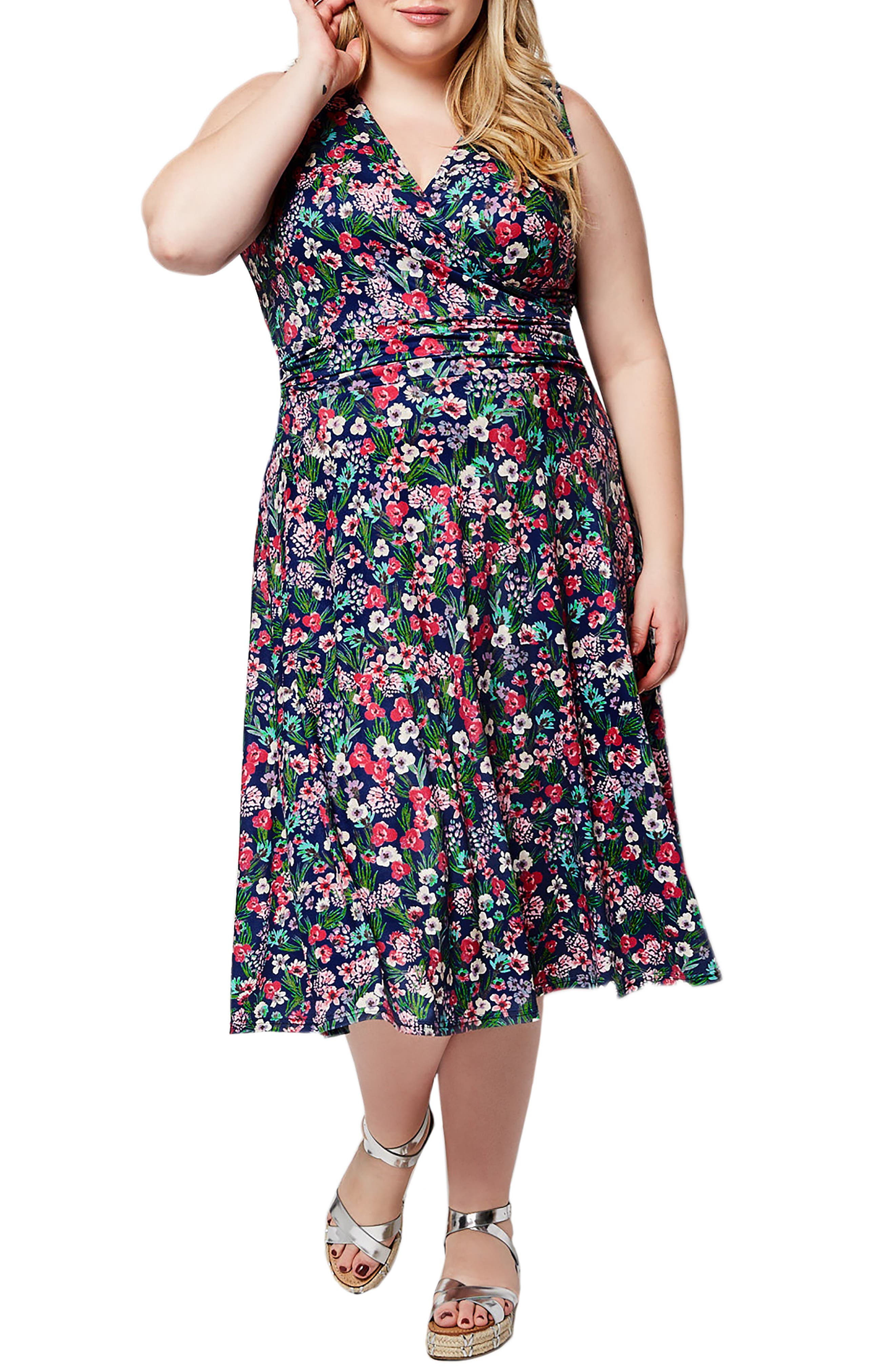 Leota Cindy Print Ruched Waist Midi Dress