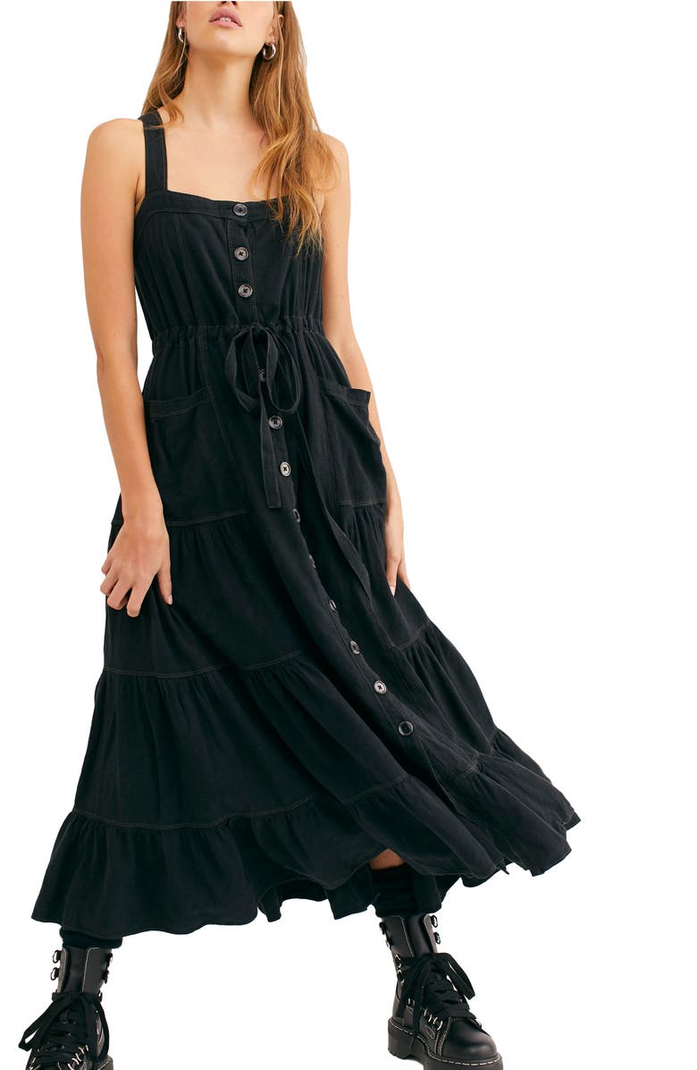 FREE PEOPLE Catch the Breeze Button Front Dress, Main, color, BLACK