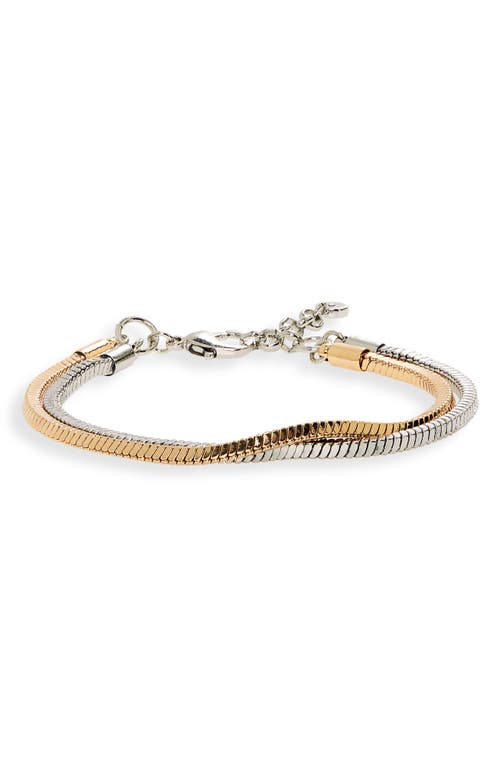 Two-Tone Herringbone Chain Bracelet in Rhodium
