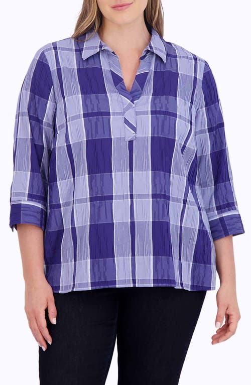 Foxcroft Sophia Plaid Tunic Top Blue Iris at Nordstrom,