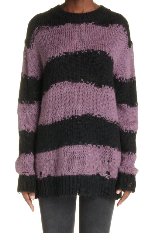 Acne Studios Kalia Block Stripe Distressed Sweater In Mauve Purple/black