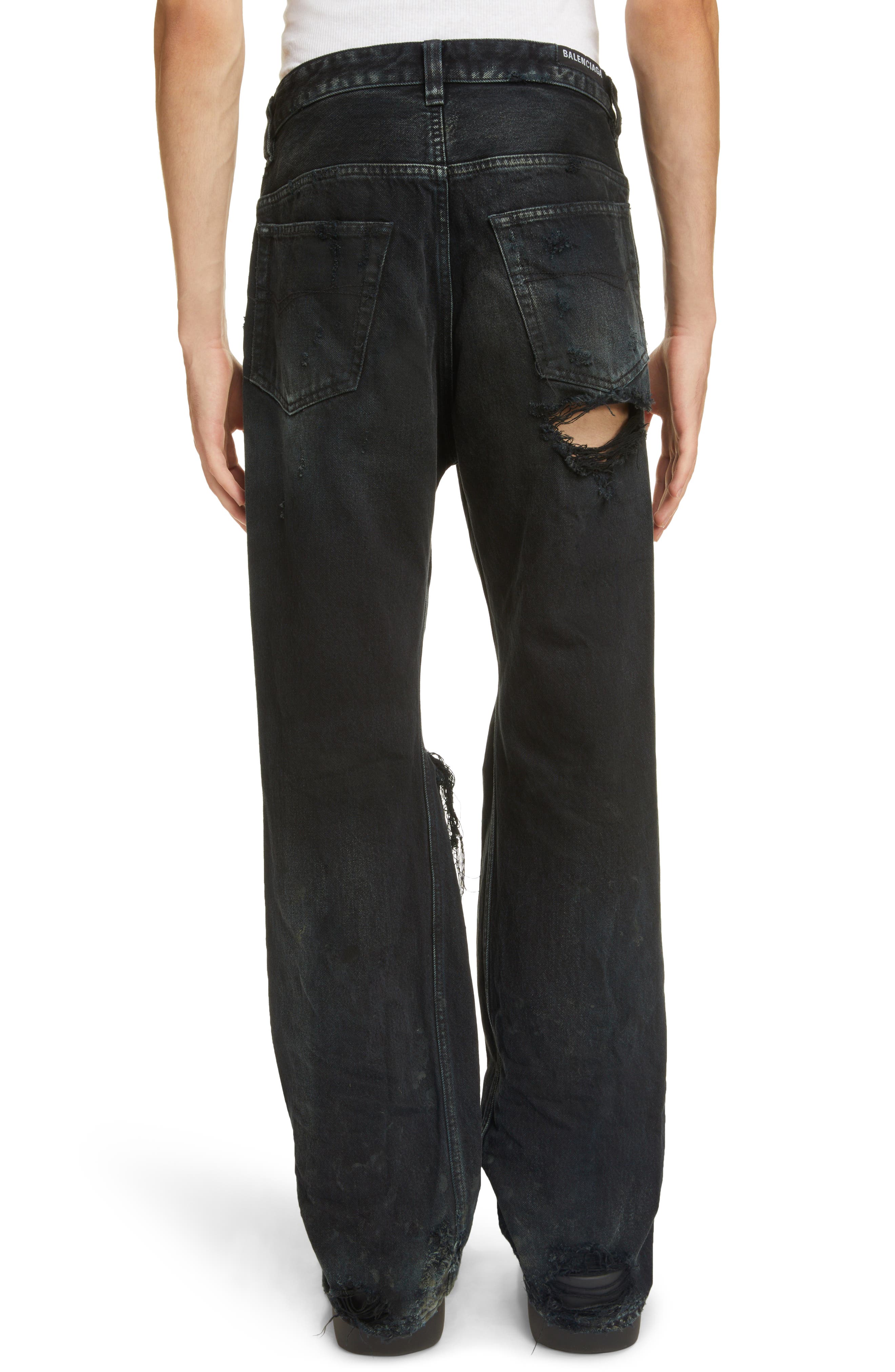 Balenciaga Destroyed Ripped Nonstretch Jeans in Flat Black | Smart