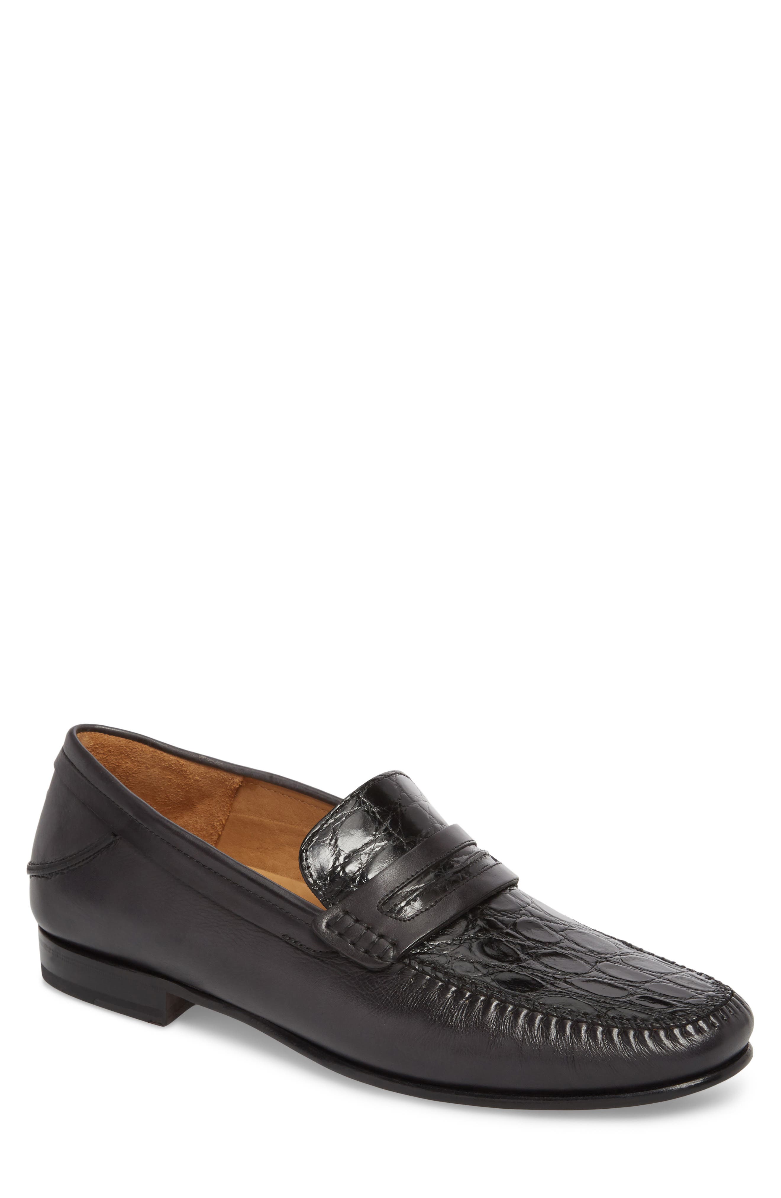 mens crocodile penny loafers