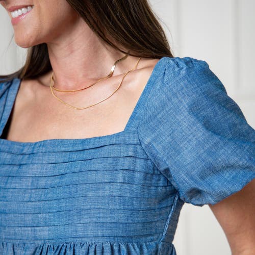 Hope & Henry Organic Ruched Chambray Dress In Pleated Chambray