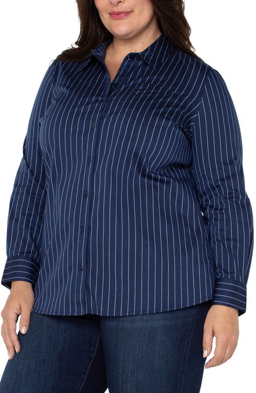 Shop Liverpool Los Angeles Classic Fit Stretch Poplin Button-up Shirt In Navy/white Pinstripe