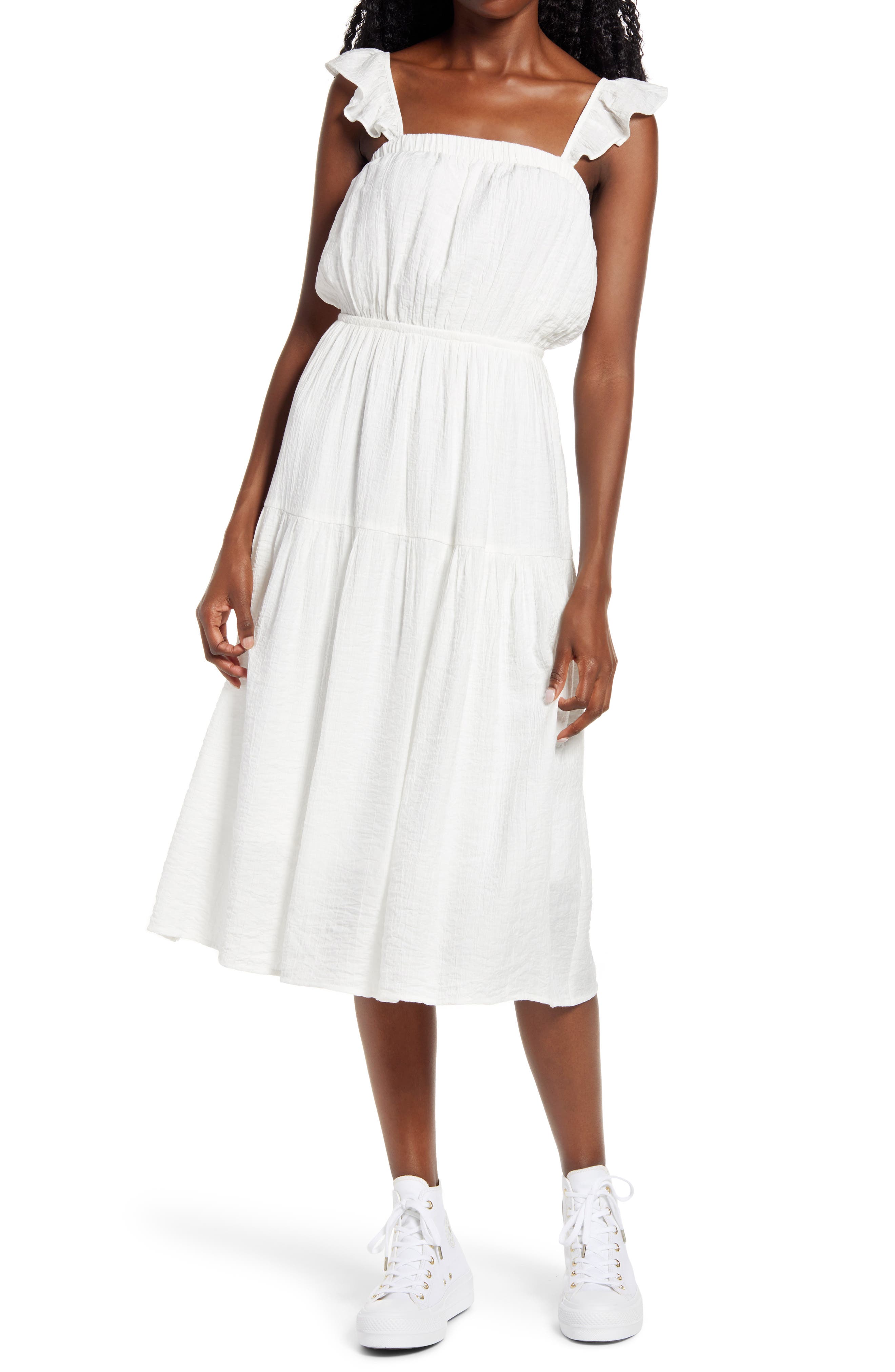 ruffle strap midi dress