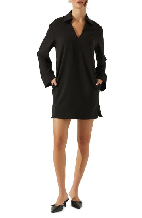 Shop Astr The Label Collar Long Sleeve Shift Dress In Black