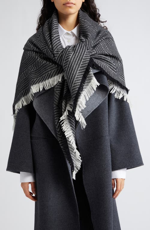 TOTEME Monogram Stripe Wool Blanket Scarf in Black at Nordstrom