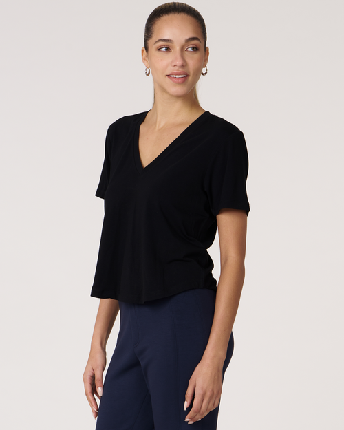 Shop Rebody Active Rebody Essentials V Neck Short Sleeve Top In Black