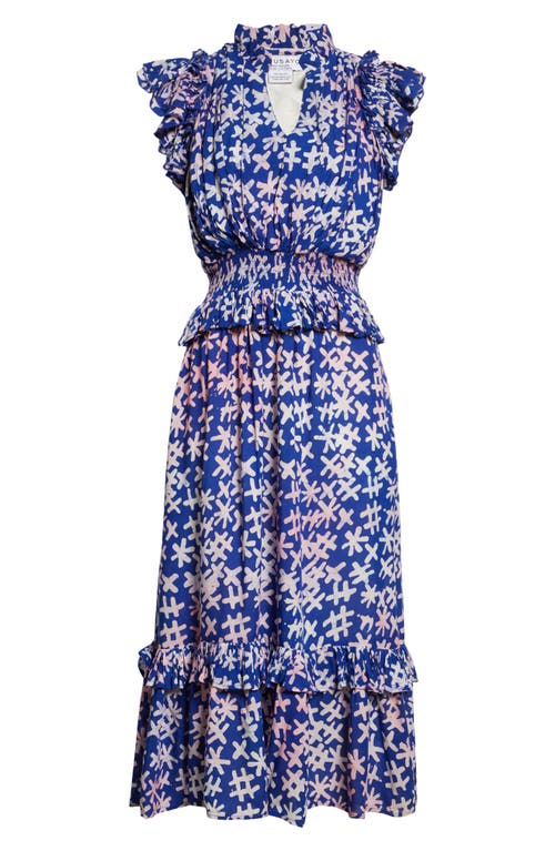 Shop Busayo Bukola Tiered Midi Dress In Blue/pink Multi