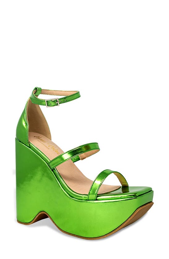Chase & Chloe Astra Platform Wedge Ankle Strap Sandal In Green Metallic