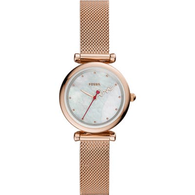 Fossil Carlie Mini Love Mesh Strap Watch, 2m