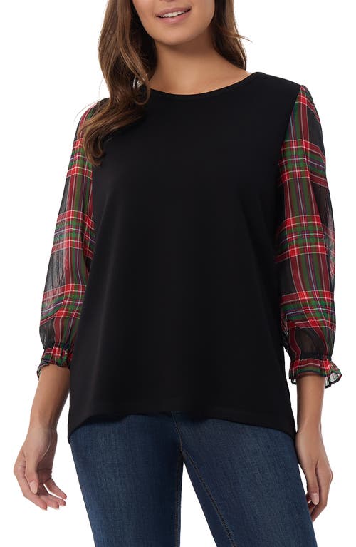 Jones New York Womens Plaid Viscose Pullover Top In Jones Black