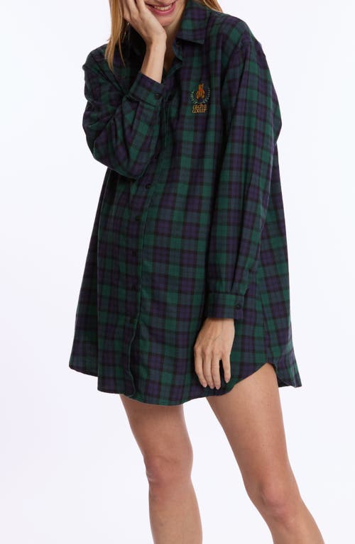 Shop Cache Coeur Teddy Plaid Maternity Sleep Shirt In Green