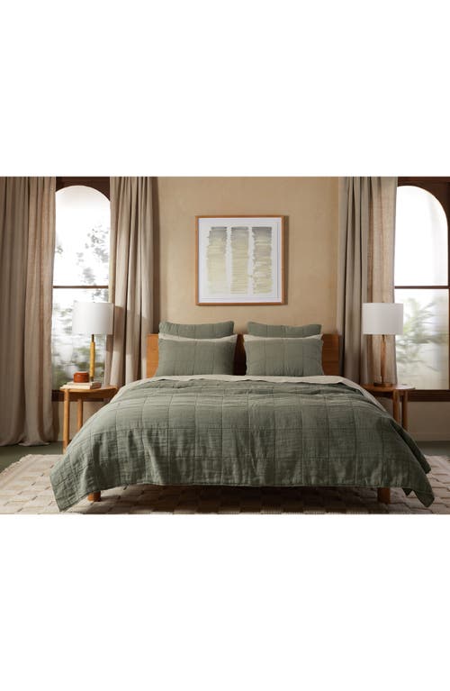 Parachute Linen Box Quilted Sham Set In Moss