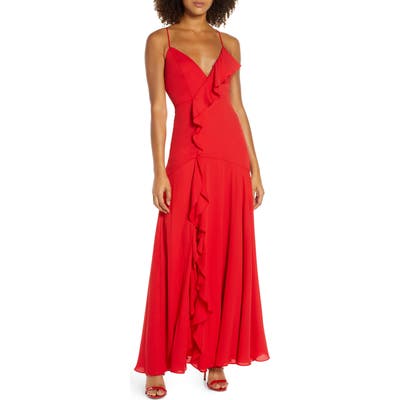 Fame And Partners Callais Ruffle Gown, Red