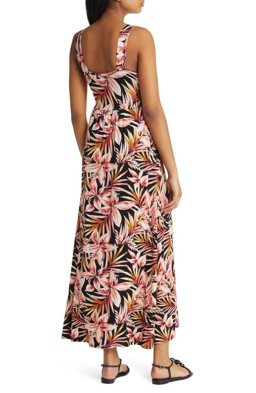 Loveappella Palm Print Surplice V-neck Knit Maxi Dress In Black/marsala