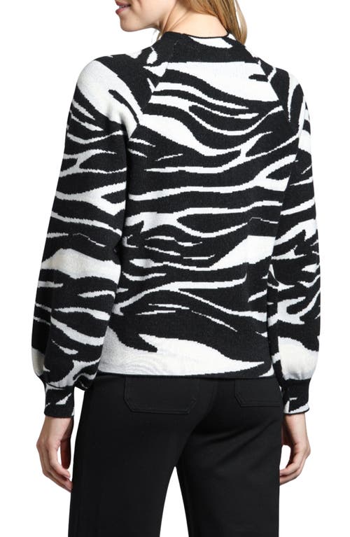 Apny Zebra Puff Sleeve Sweater In Black/white