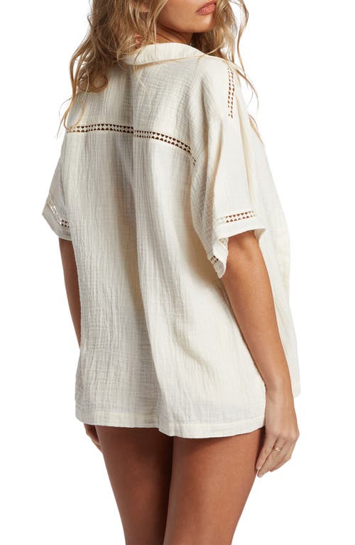 Shop Billabong Oversize Short Sleeve Cotton Gauze Button-up Shirt In White Cap