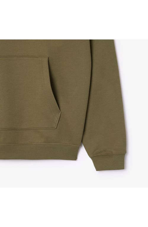 Shop Lacoste Loose Fit Cotton French Terry Hoodie In Khaki