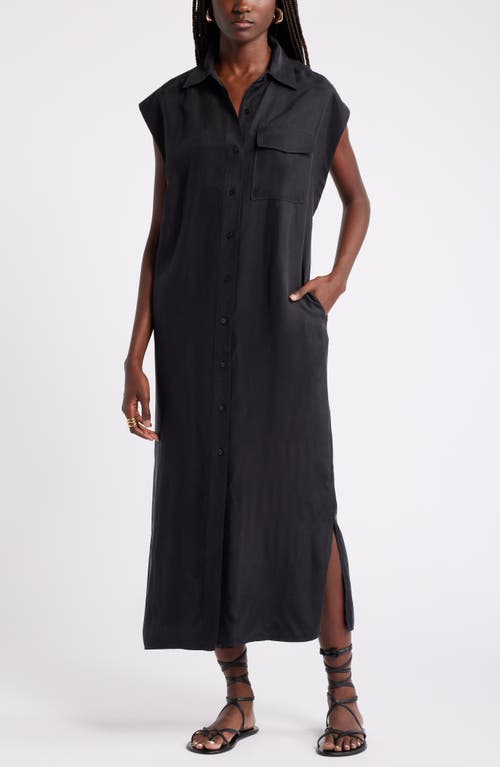 Shop Nordstrom Cap Sleeve Midi Shirtdress In Black