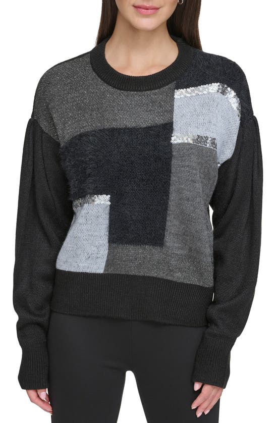 DKNY MIXED STITCH COLORBLOCK SWEATER