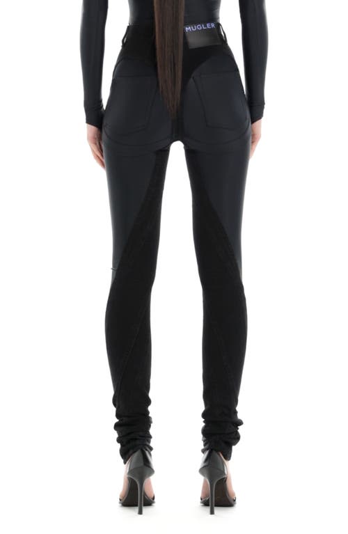 Shop Mugler Spiral High Waist Denim & Jersey Skinny Jeans In Black/black