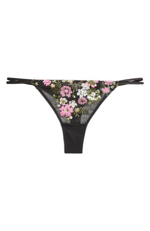 Shop Etam Floral Sequin Tanga In Black