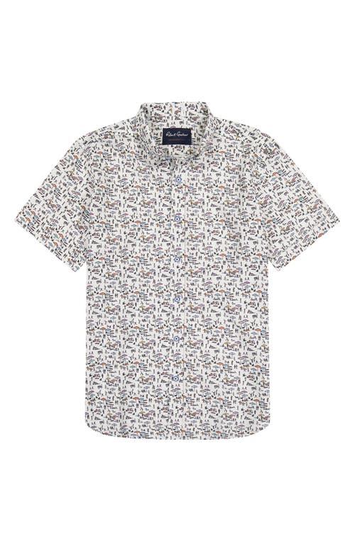 Shop Robert Graham Beach Bound Print Short Sleeve Linen & Cotton Button-up Shirt In Multi