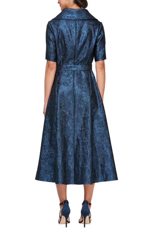 Alex Evenings Metallic Jacquard Portrait Collar Cocktail Midi Dress In Royal