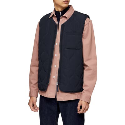 Topman Shallot Quilted Vest, Blue