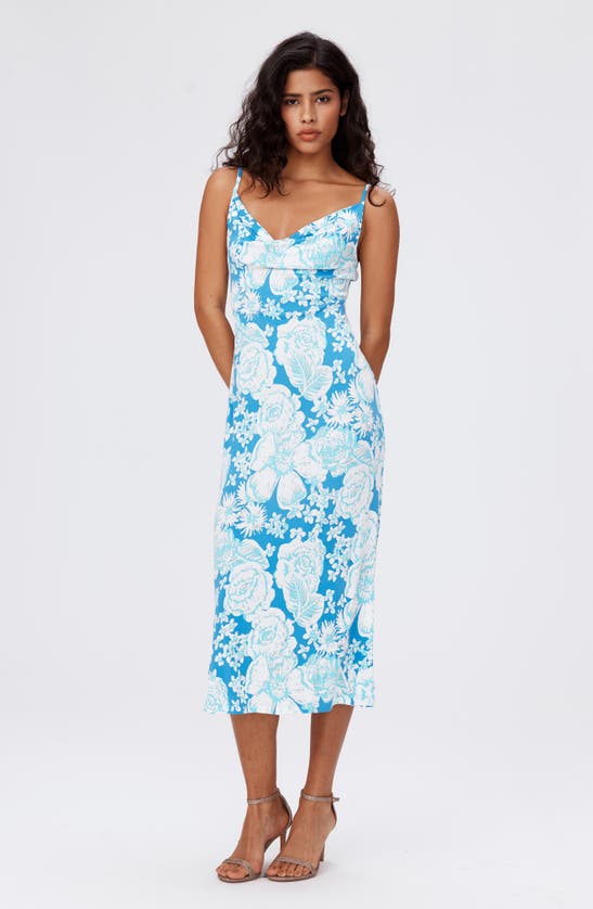 Shop Dvf Alik Floral Cowl Neck Midi Dress In June Bloom Blue