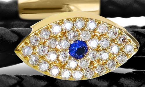 Shop Liza Schwartz Evil Eye Sapphire Stack Braided Leather Bracelet In Gold/black