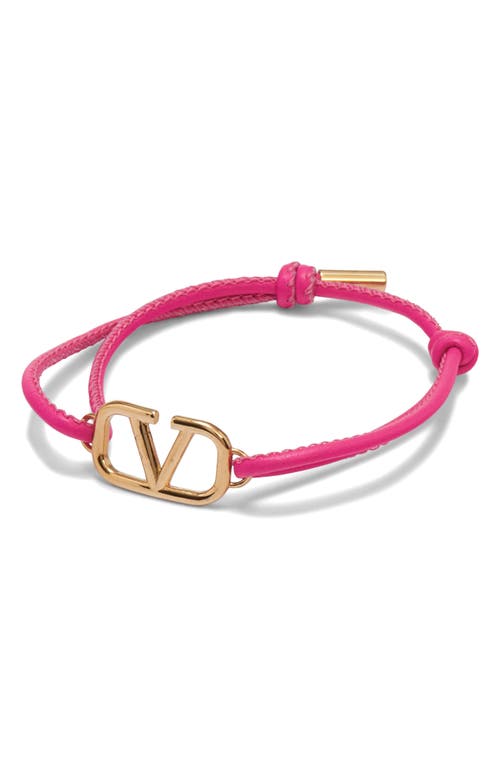 Shop Valentino Vlogo Leather Slider Bracelet In Pink Pp